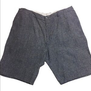 Linen 100% navy micro white plaid short front pockets back flap pockets waist 40